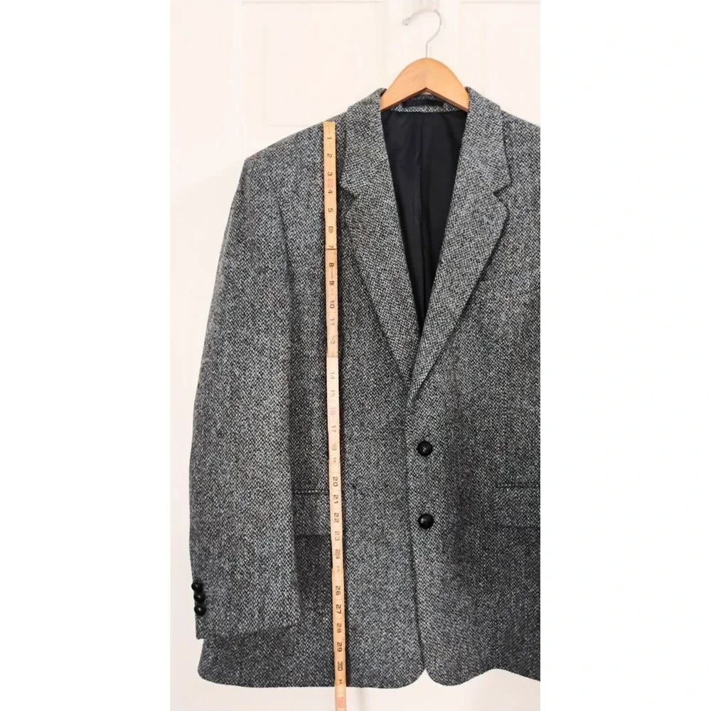 Vintage Harris Tweed Blazer Mens 46R Blue Tweed Wool Two Button Sport Coat